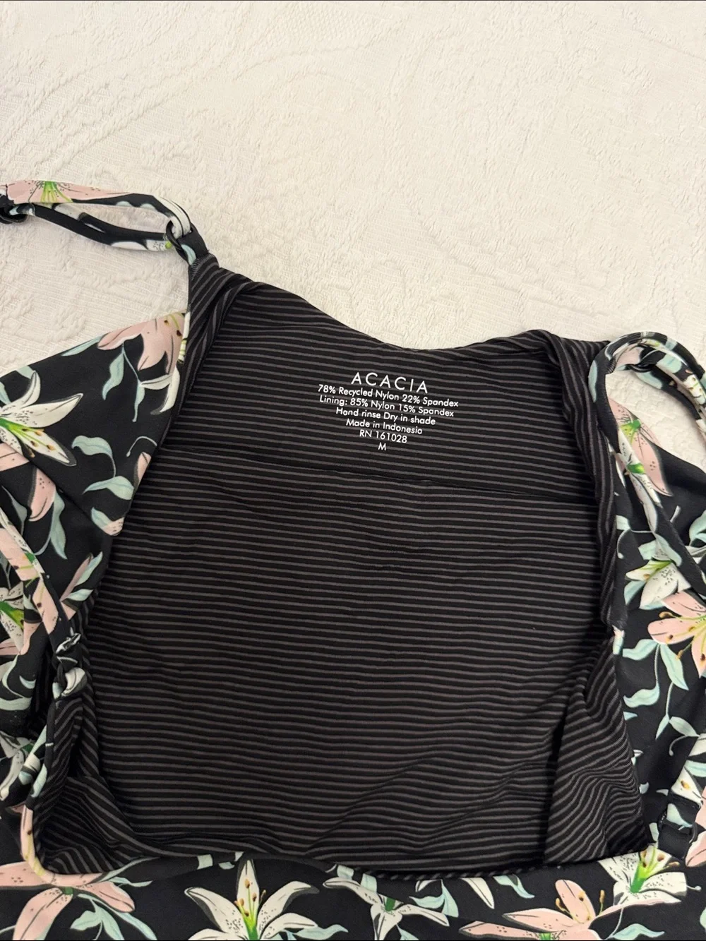 acacia swimwear Black Floral One-Piece with Pink Lily Print